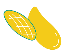 A stylized illustration of a yellow mango with a green outline and white grid lines, representing Popcity's tropical and refreshing flavors.